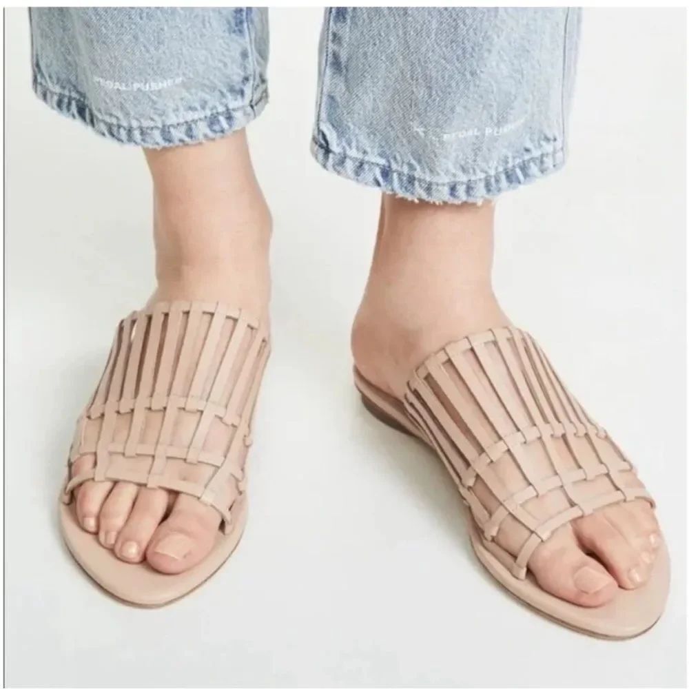 Cult Gaia tan cage sandals
